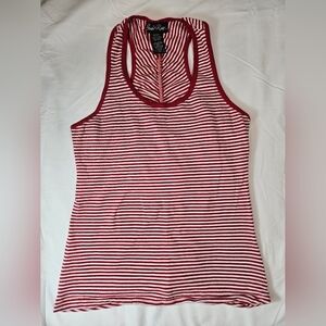 Susie Rose Juniors Red & White Striped Racerback Tank Top W/Back Ruching Size XL